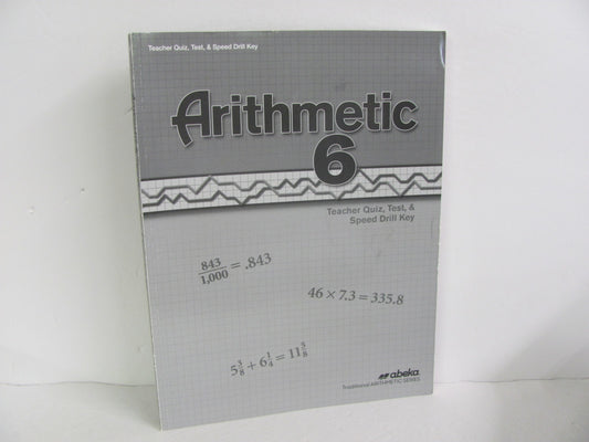 Arithmetic 6 Abeka Quiz/Test Key  Pre-Owned 6th Grade Mathematics Textbooks