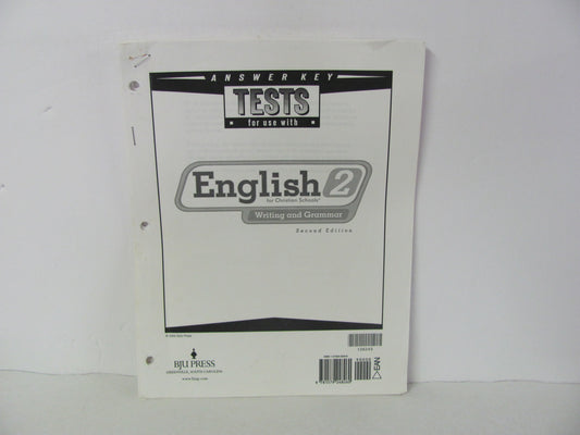 English 2 BJU Press Test Key Pre-Owned 2nd Grade Language Textbooks